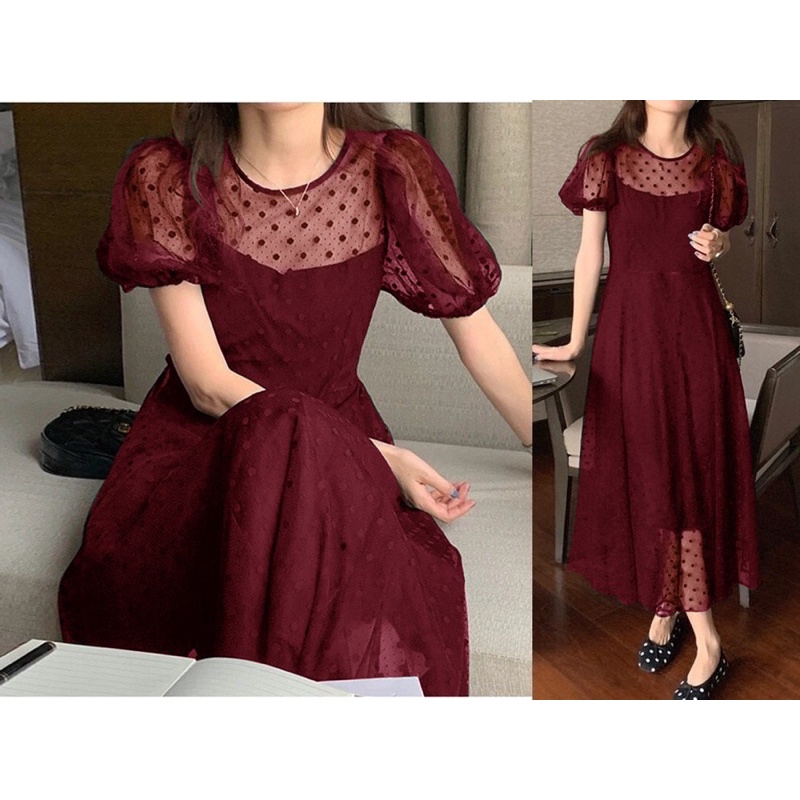 RACHEL LONG DRESS TILEDOT / DRESS KOREAN STYLE / MIDI DRESS SIMPLE ELEGANT / DRESS NATAL