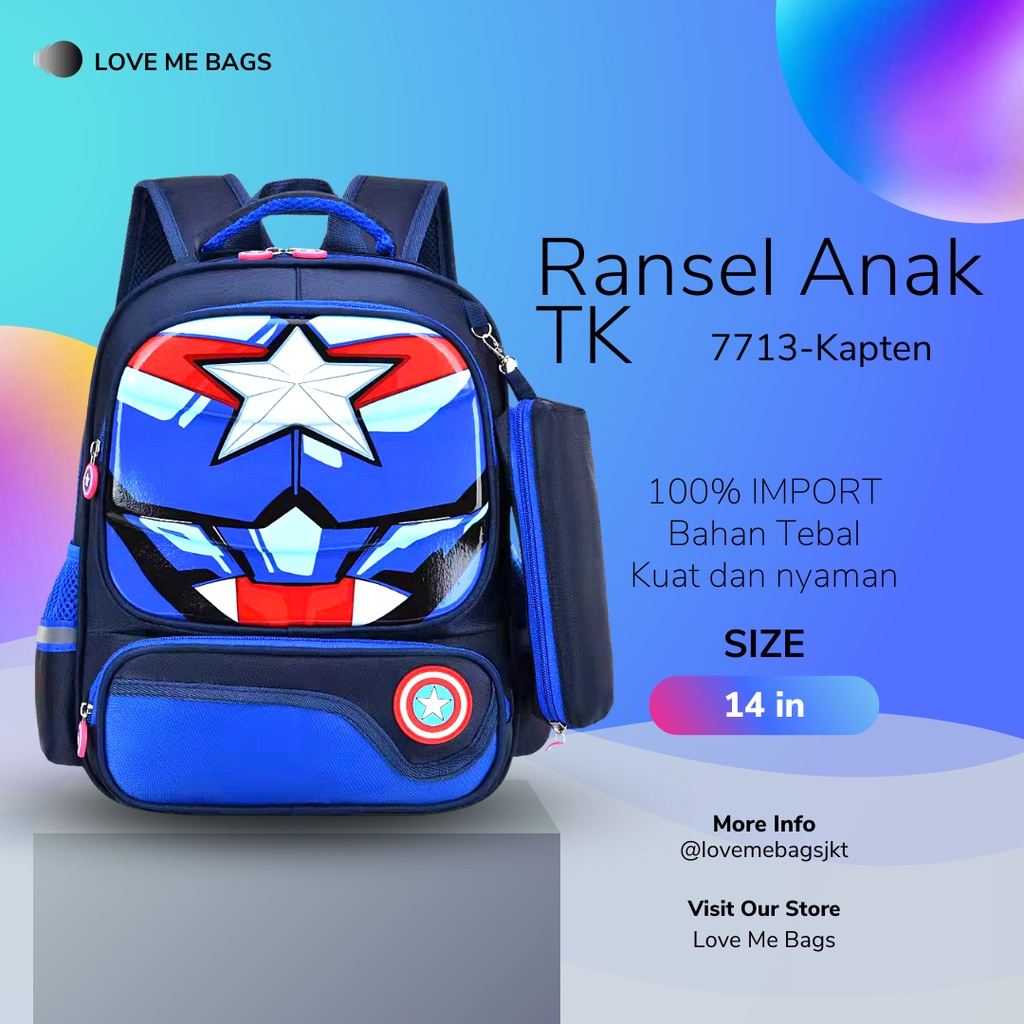 LMB Tas Anak Laki Laki TK Paud Sekolah Import Bahan Nilon Kualitas Premium Kuat Dan Tebal Karakter Superhero Timbul 6D