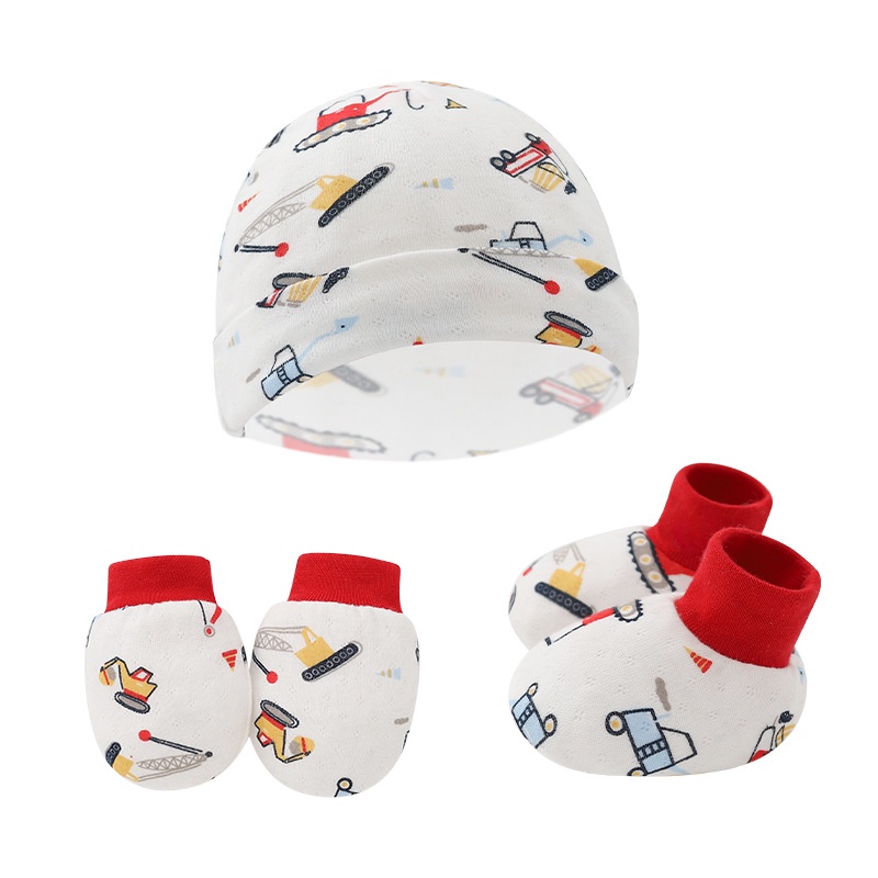 NEW Set sarung tangan-sarung kaki-kupluk bayi motif macam-macam