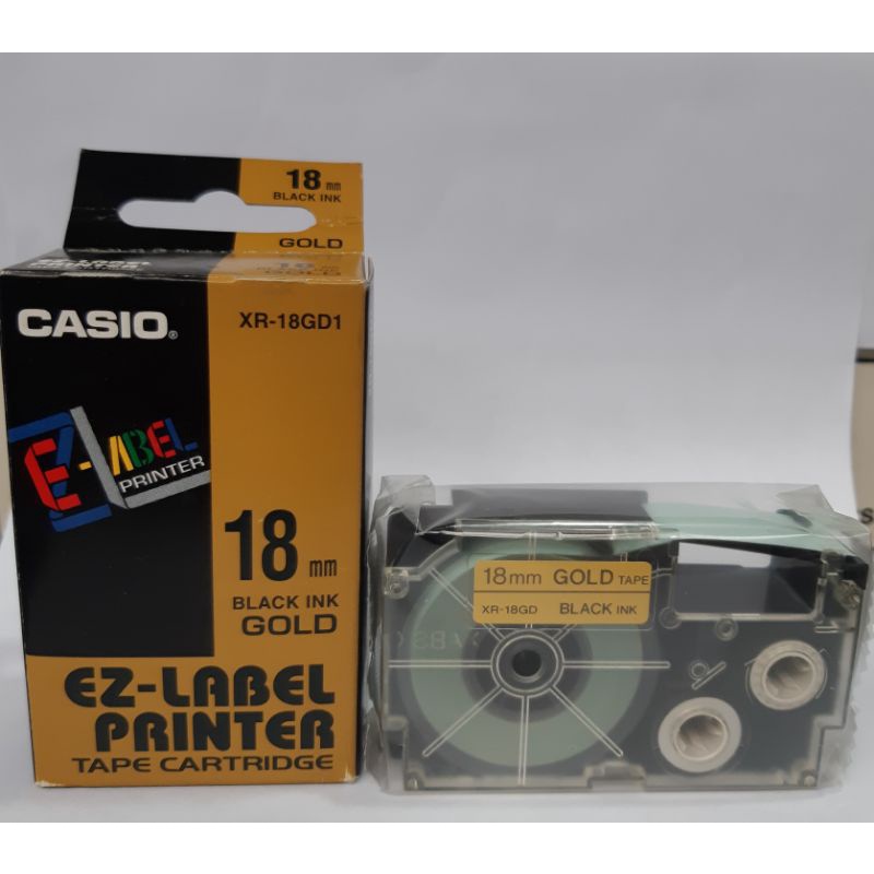 

Jual EZ-Label Printer Tape Cartridge CASIO Black Ink Gold 18mm Red Ink XR-121GD1 Original.