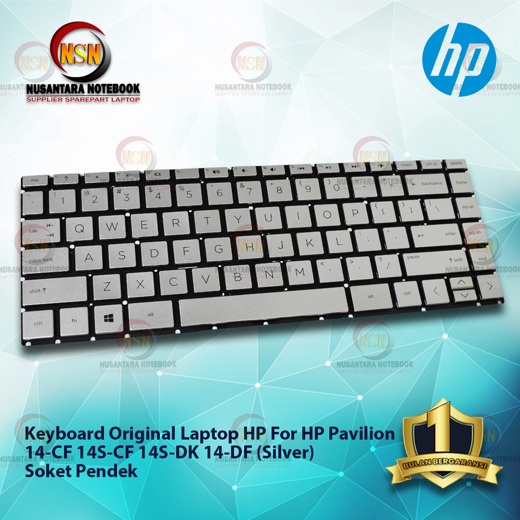 Keyboard Original For HP pavilion type 14-CF 14 DK Silver with Backlight Soket Pendek