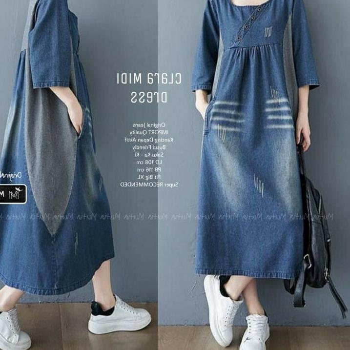 Murah midi dress jeans jumbo - dress jeans jumbo terbaru oversize dress casual
