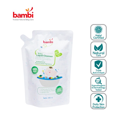 Bambi Baby Liquid Cleanser 450ml | Cairan Pembersi Dot, Botol Susu, Sayuran, Buah, MPASI, Mainan Perlengkapan Anak