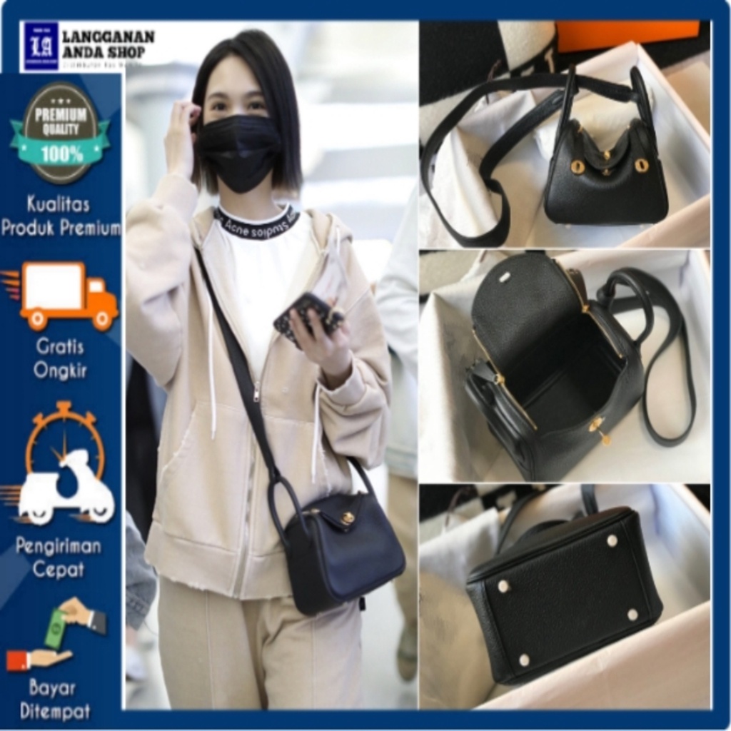 Tas Selempang Wanita Import 27679HERMES LINDY MINI UK20 HITAM FREE BOX ORIGINAL