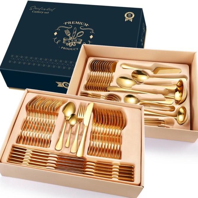 

Hampers Luxury Cutlery Gold 72pcs/ Set Sendok Hampers Sultan Emas