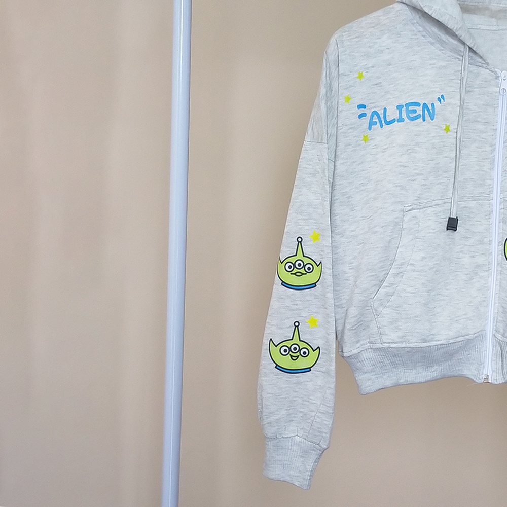 Jacket Zipper Hoodie Crop Alien Story Wanita Terbaru Korean Style