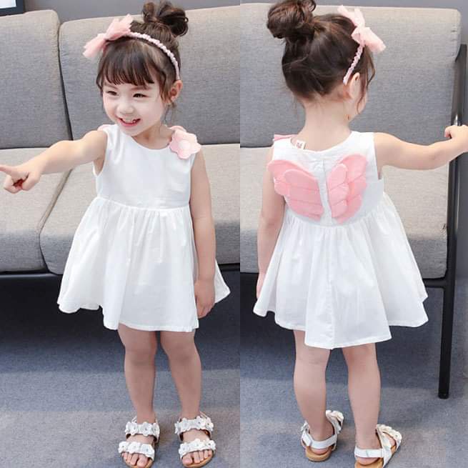 Dress Anak Perempuan WArna Putih MOtif Sayap Malaikat KEcil Gaun Angel