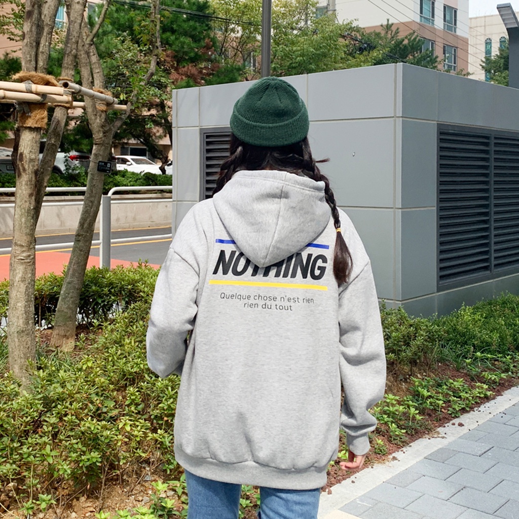 Hoodie Oversize Nothing Korean Street Style Wanita Dan Pria Size L - XL - XXL - XXXL