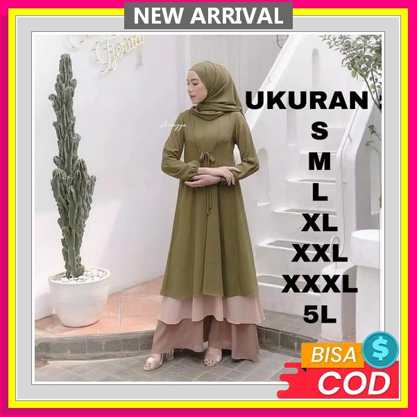 Maxi Dress Panjang Lengan Pendek Baju Terusan Wanita Korea Casual Dress Long Dres Hitam Army - Rana 