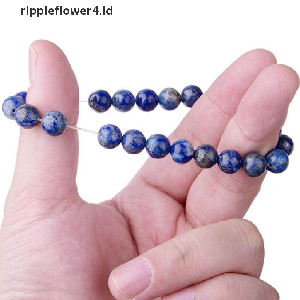 {rippleflower4.id} Natural 8mm Lapis Lazuli Beads Gelang Unisex Elastis Bangle Perhiasan Hadiah~