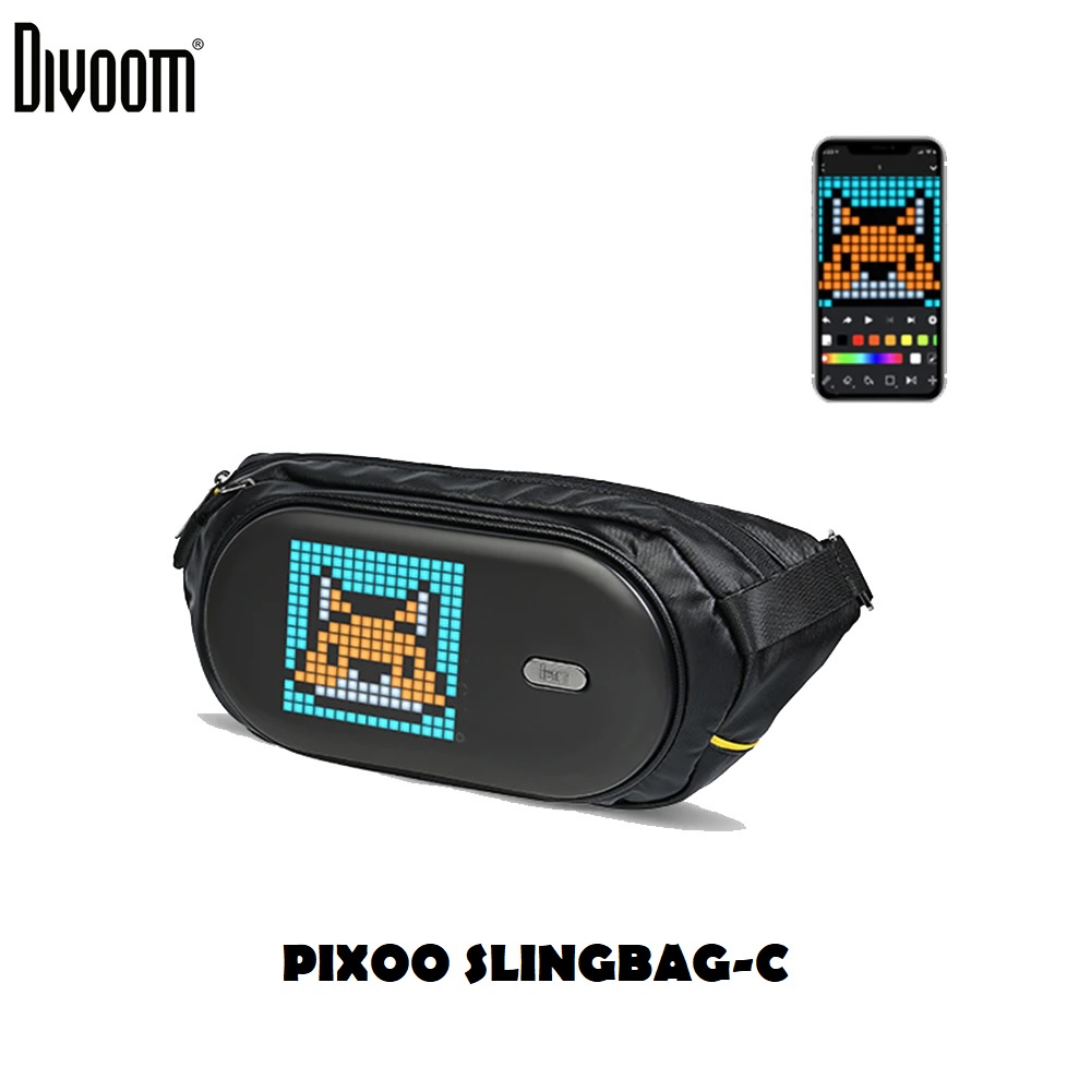 DIVOOM PIXOO SLINGBAG-C - Customizable Pixel Art LED Display Sling Bag - Tas Selempang dengan Layar LED Pixel dari DIVOOM