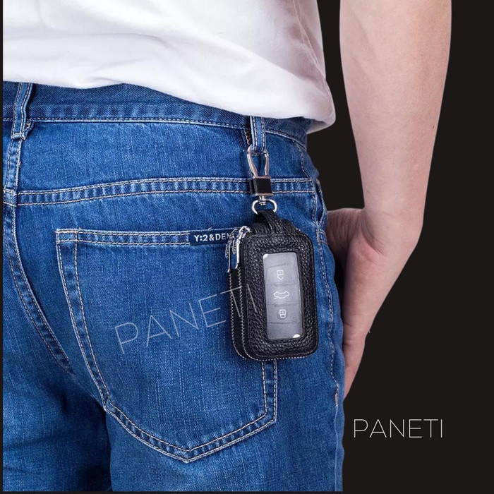 Gantungan Kunci Mobil / Motor Dual Zipper Kulit Asli Premium Dompet STNK Remote Keyless PANETI