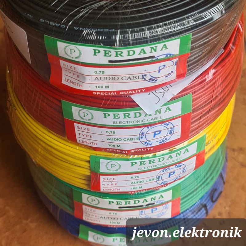 Kabel Perdana 1 Roll 1x0,75 per roll 100 m meter Serabut Tembaga Merah Hitam Kuning Hijau Biru