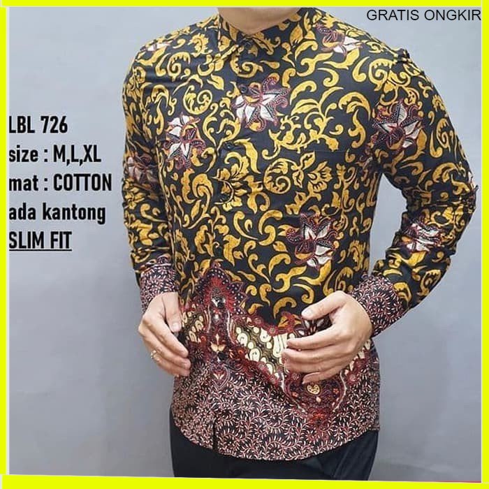 KEMEJA PRIA BATIK LENGAN PANJANG HEM BAHAN KATUN HALUS 40S LBL 726 BAJU MEWAH MODERN BY JAKARTA