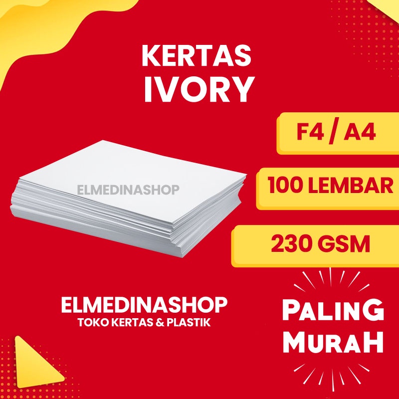 

Kertas Ivory Tebal Isi 100 Lembar / Undangan / Kartu Nama / Sampul Buku / Paper Bag / Brosur / Kartu Nama / Box Kemasan Produk Parfum /Makanan 230 gsm gram F4 A4 Foodgrade Polos 260 300