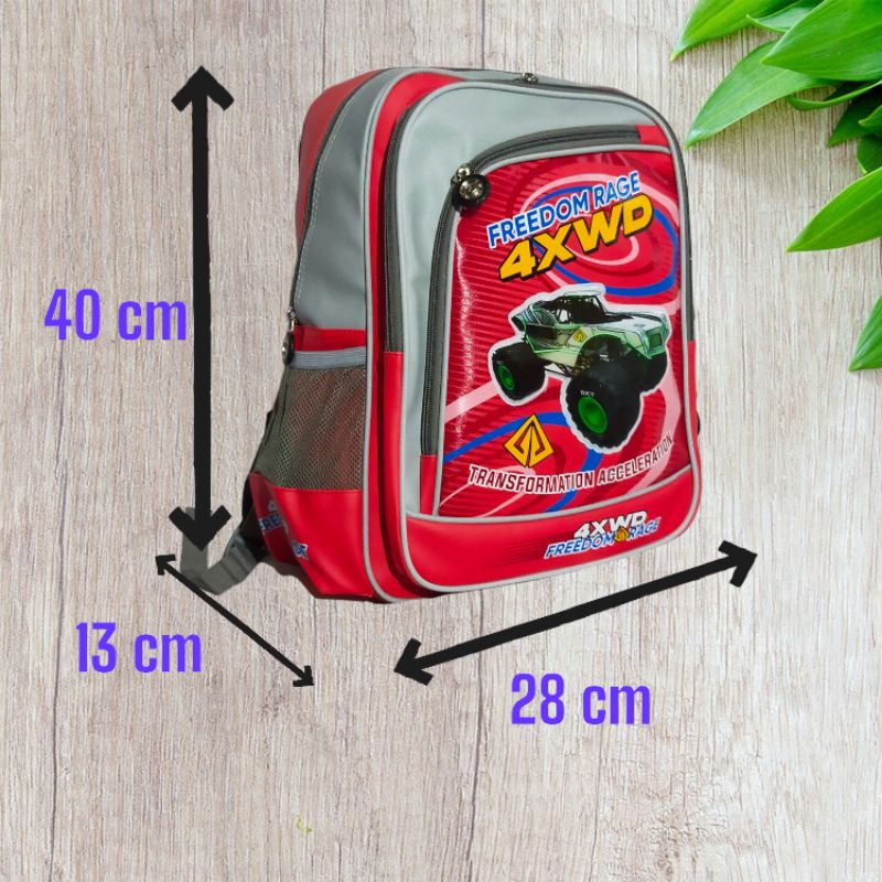 tas ransel anak cowok / laki - laki TK - SD Alto kids original mobil monster free rain cover