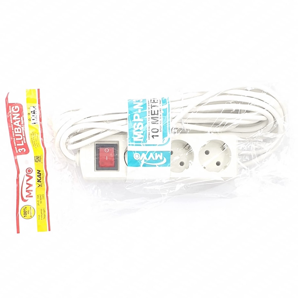 Myvo WHITE SERIES 2L 3L 4L 5L Stop Kontak Arde Switch Lampu Plus Kabel 3M 5M 10M  / Colokan Listrik