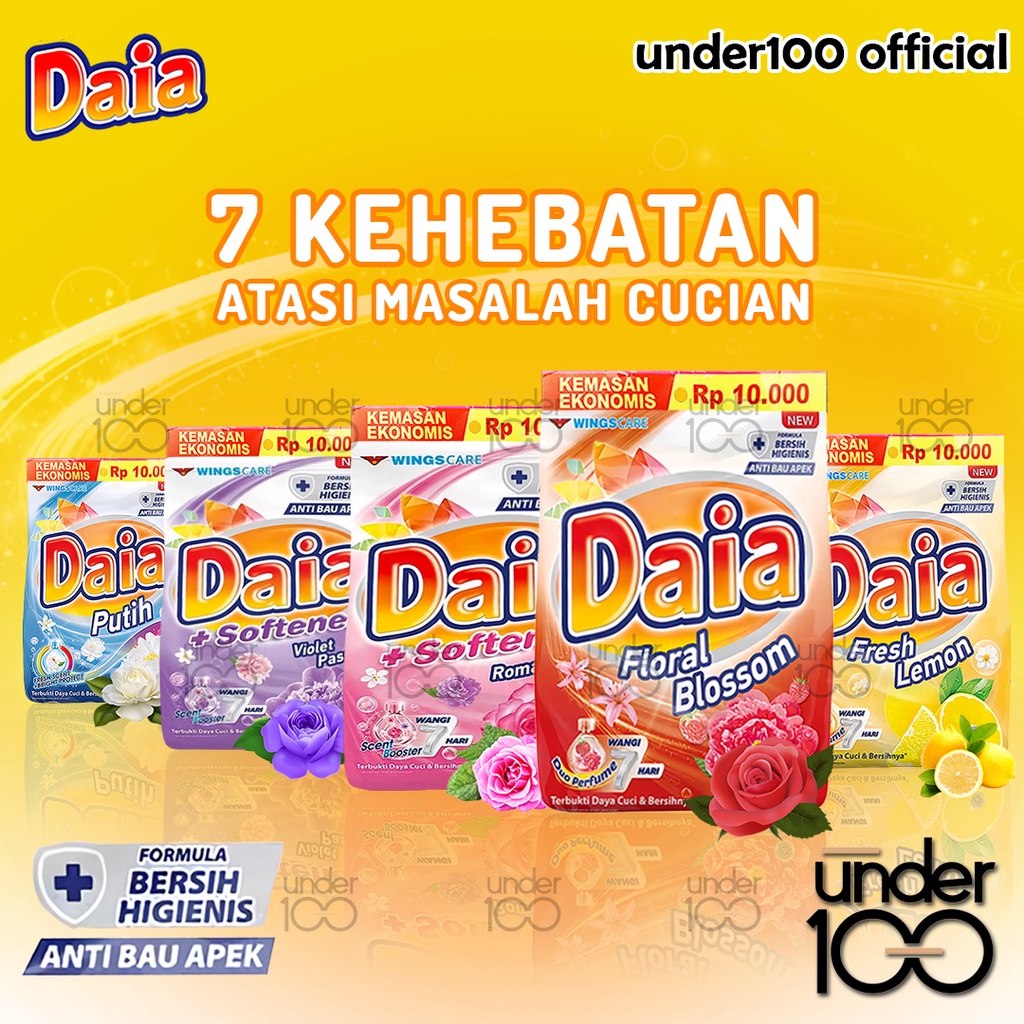 ❤ Under100 ❤ DAIA Deterjen Bubuk 490 g | Romantic Pink | Putih | Floral Blossom | Violet Passion | Fresh Lemon