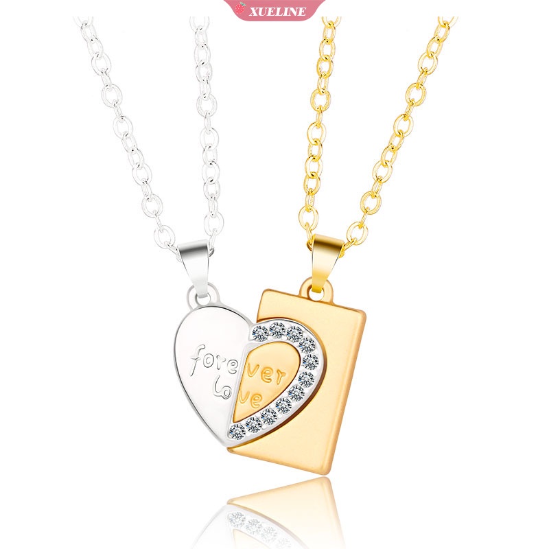 1pasang Dari Pasangan Kristal Berbentuk Hati Kalung stainless steel Sederhana fashion Pria Dan Wanita Siswa bosom Sahabat Rantai Klavikula Kekasih Perhiasan Liontin [ZXL]