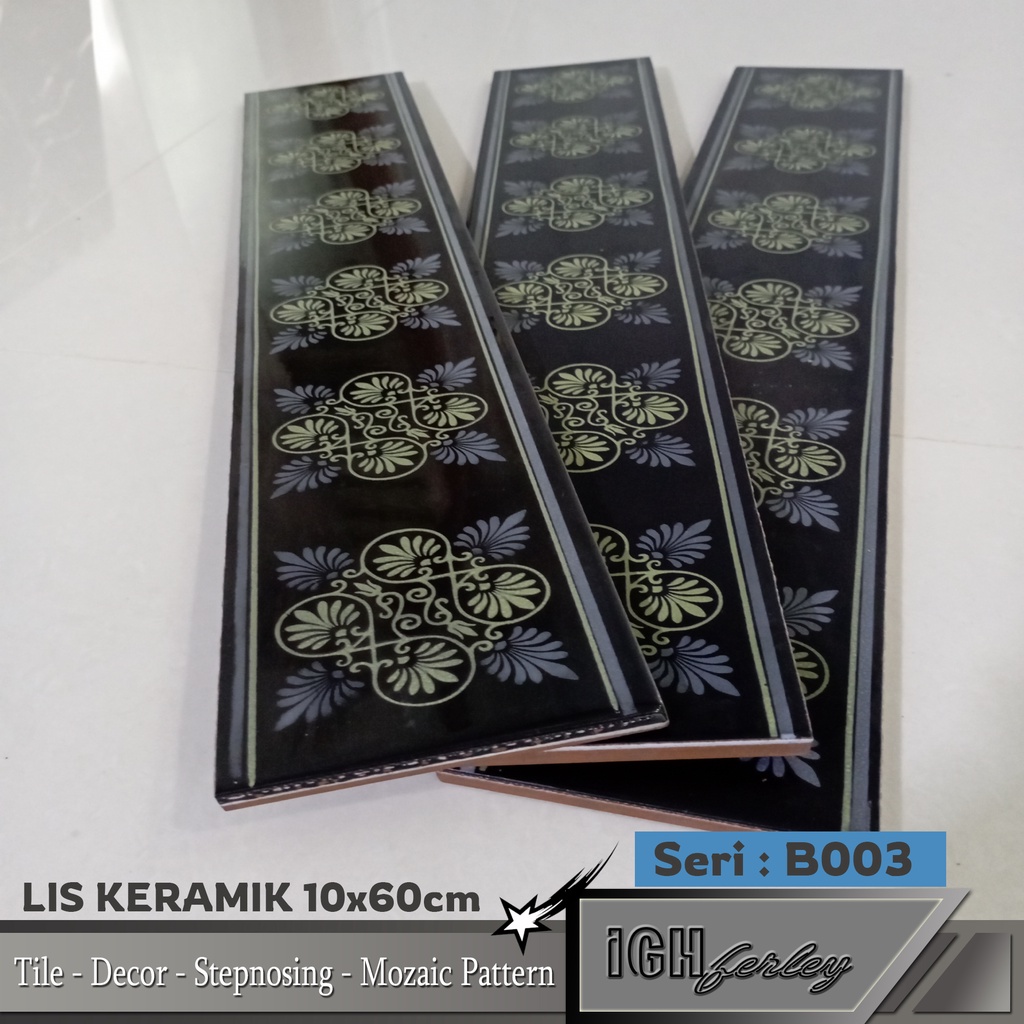 Lis Keramik 10x60 cm Dinding Motif Dekoratif Glossy