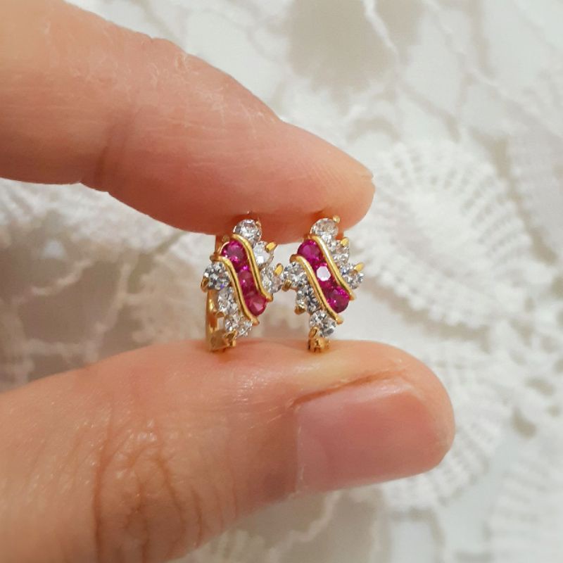 Anting Jepit Klip Wajik Merah Emas Muda 1 gr