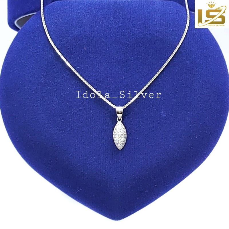 KALUNG PERAK ASLI SILVER WANITA 925 LAPIS EMAS PUTIH MODEL LIONTIN OVAL LONJONG PERMATA - PERHIASAN PERAK WANITA ASLI