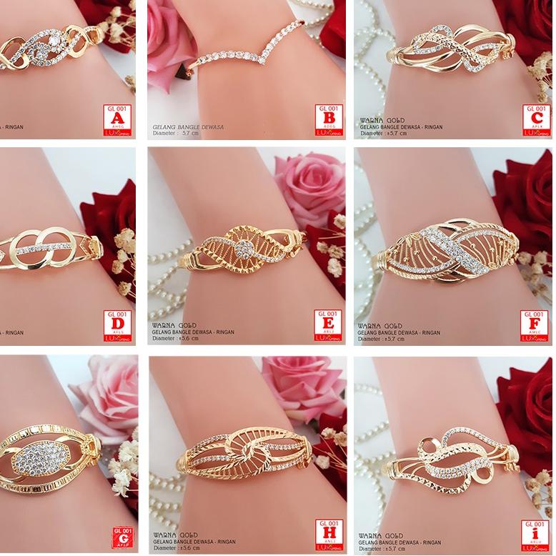 ホ GL 001 Gelang  Bangkok Dewasa Mata Sirkon Model Fuji Aurel Perhiasan Lapis Emas 18K Imitasi Bangle