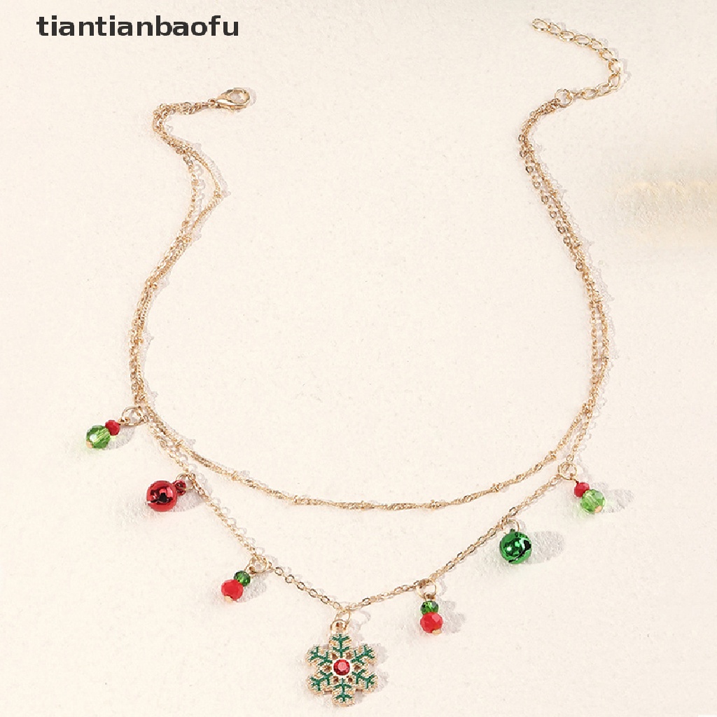 [tiantianbaofu] Halus Warna-Warni Lonceng Kristal Pohon Natal Liontin Kalung Untuk Wanita Fashion Klavikula Rantai Kalung Perhiasan Xmas Tahun Baru Hadiah Butik