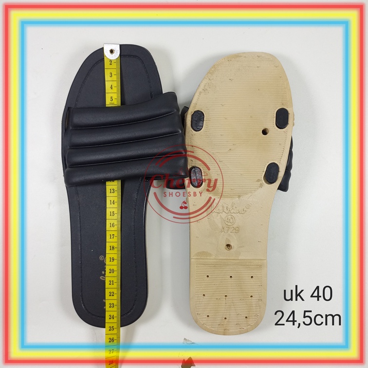 A729-127 Sandal Selop Wanita Verotino Sendal Slop Cewek Karet Motif Kotak Gelombang