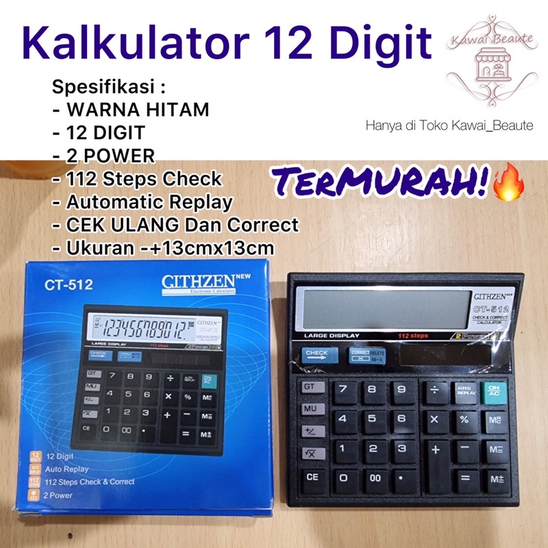 Kalkulator CT-512 Citizen 12 Digit GLTHZEN / LUMMENT Isi 80 pcs/ctn