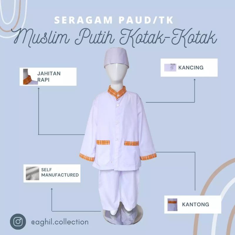 SERAGAM TK/PAUD MUSLIM PUTIH BAJU TK/PAUD MUSLIM PUTIH KOMBINASI OREN