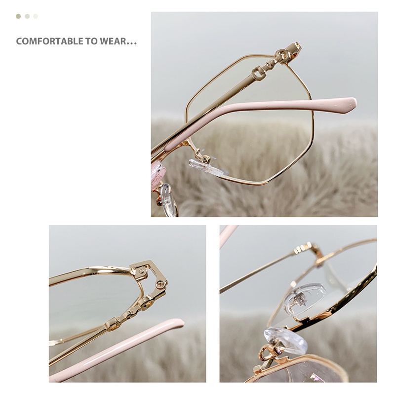 Kacamata Vintage Anti Radiasi Untuk Wanita Frame Poligonal Metal