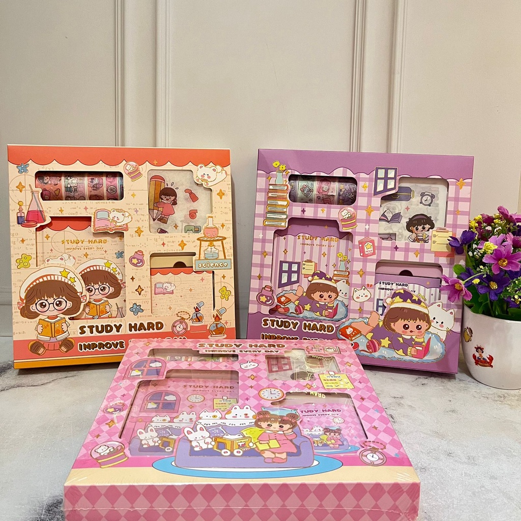 

Paket Jurnal 4 IN 1 Box Mini Karakter Study Hard Kode S001 Murah Bisa Cod