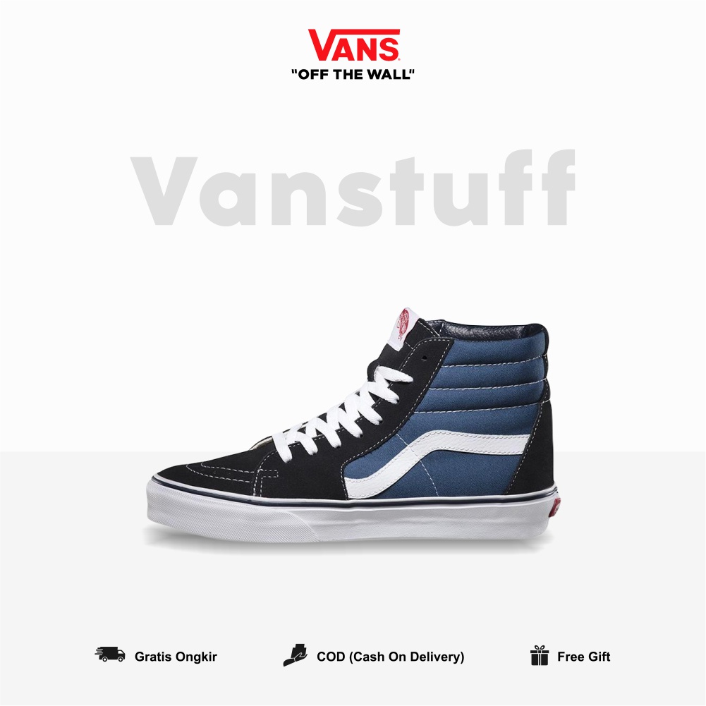 Vans Classic SK8 Hi Navy White Pria Wanita Original 100% BNIBWT Ori Authentic High Blue Global Market