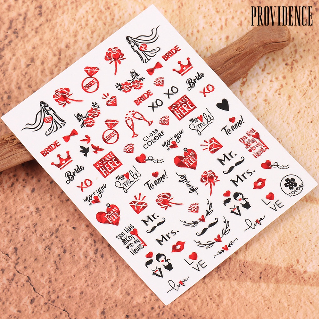 Providence 2Pcs Stiker Nail Art Tidak Luntur Mudah Tempel Perekat Diri Tidak Rontok DIY Valentines Day Merah Pola Hati Manicure Decal Salon Kuku Pasokan