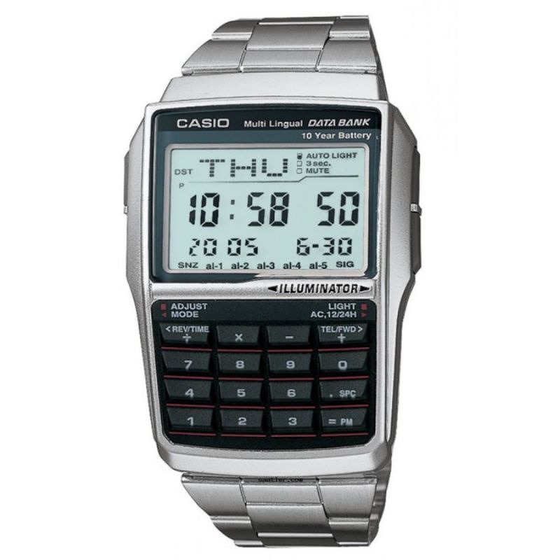 JAM TANGAN PRIA CASIO DATABANK DBC-32D-1A ORIGINAL - DBC32D KALKULATOR CALCULATOR SILVER