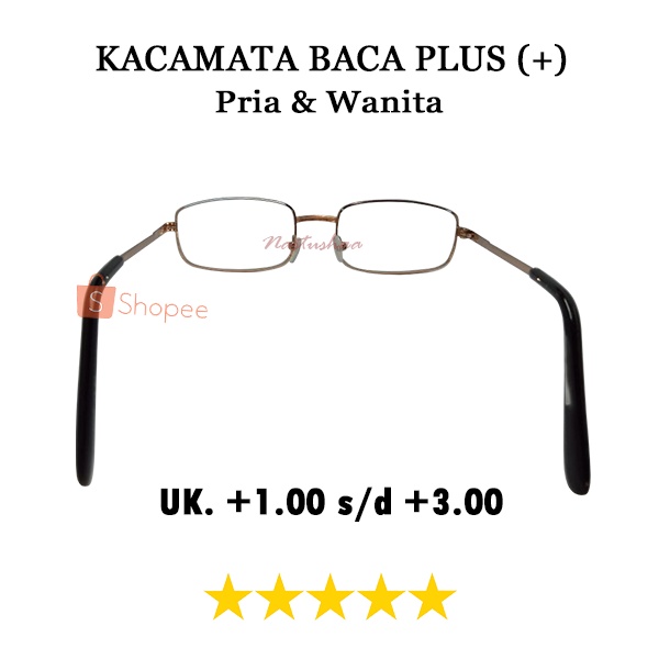 Kacamata Baca Plus (+) Uk. +1.00 s/d +3.00 Frame Gold Metal Pria Wanita Unisex NOCASE