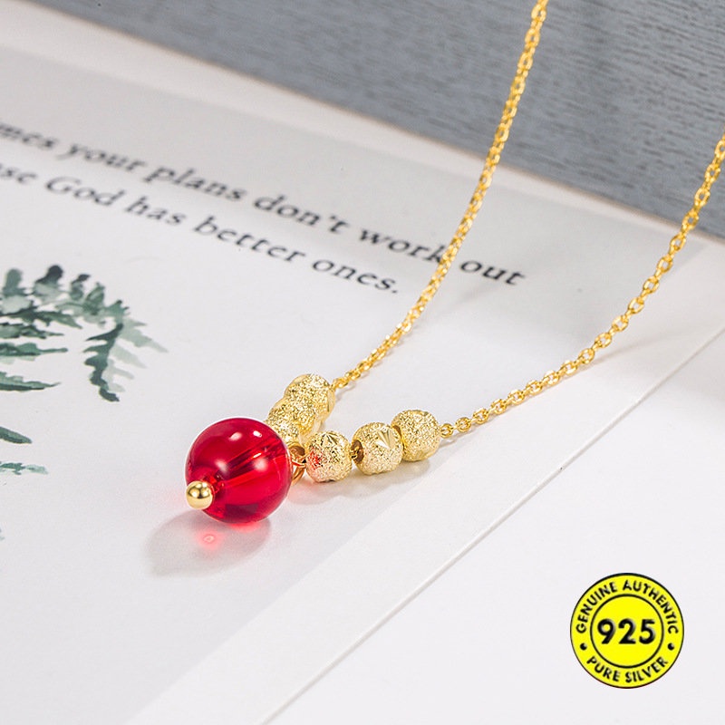 Kalung Emas Lovesickness Red Bean Agate 18K Perempuan U1117