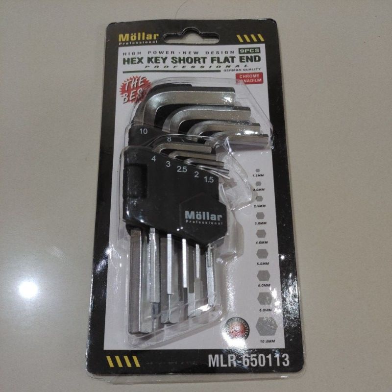 kunci L set 9pcs Mollar pendek / hex key short 9pcs mollar