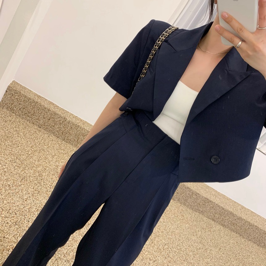 XIAOZHAINV Korean Style Blazer Crop Top+High Waist Straight Casual Suit Pants HW0717