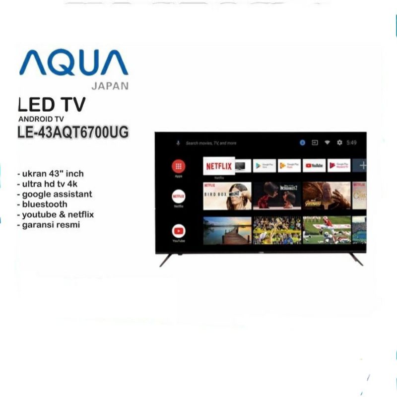 LED TV AQUA 43inch 4K Android TV LE43AQT6700UG UHD 4K SMART ANDROID TV DIGITAL