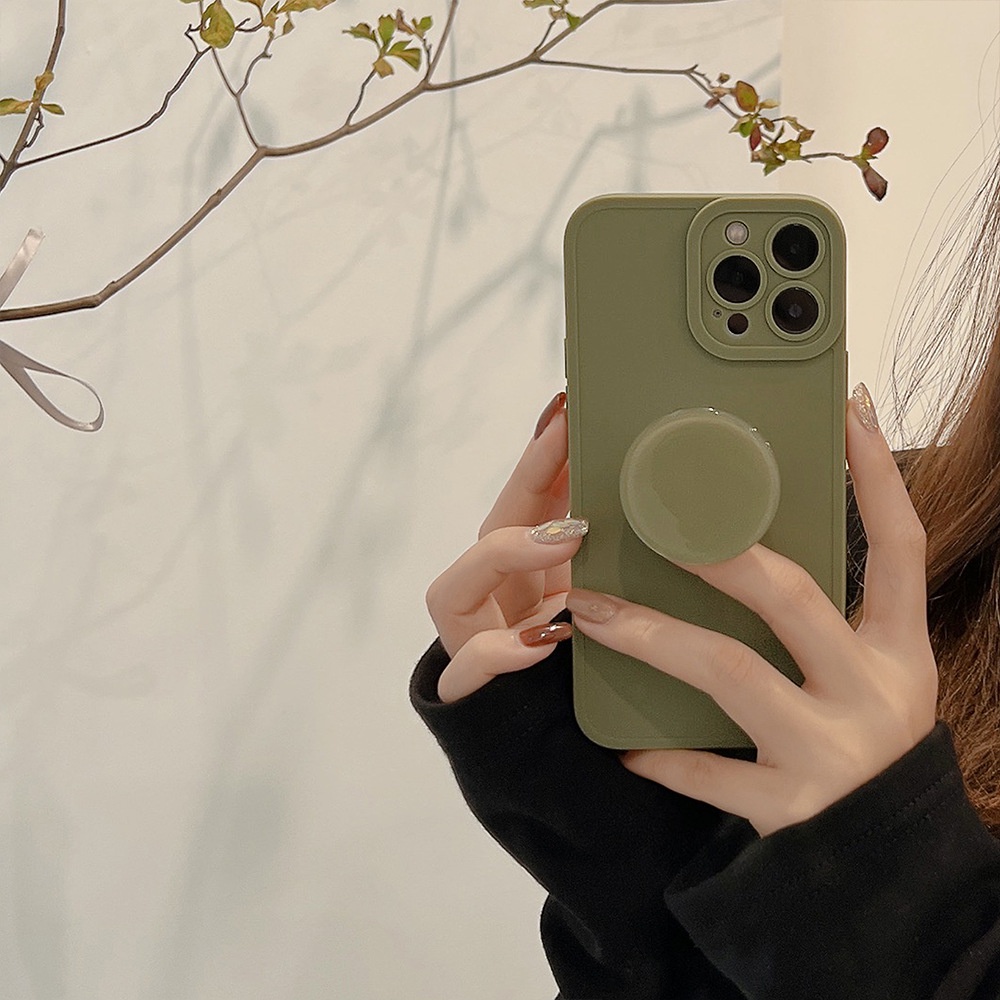 Korea Casing Simple Bahan Silikon Case Dengan Holder Untuk Iphone 14pro MAX Casing Cover Pelindung