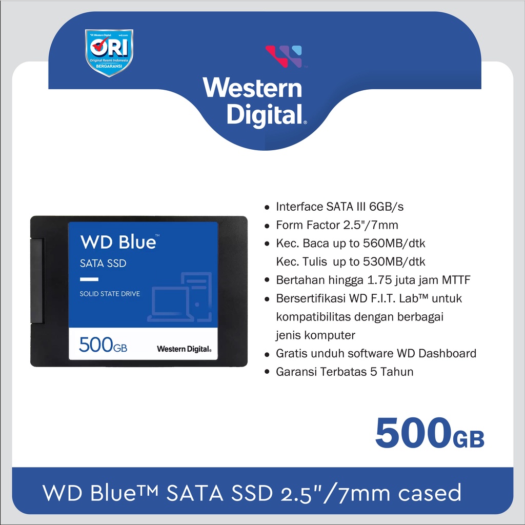 SSD WD Blue 500GB 2.5 / 2.5&quot; SATA 3D NAND - ORI Resmi SSD PC Laptop