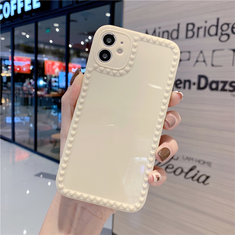 Casing Ponsel Bahan Silikon Warna Permen Untuk IPhone 14 Pro Max11 12 13 Pro X XR XS Max7 8 Plus Bingkai Love Hati Lucu Soft Cover
