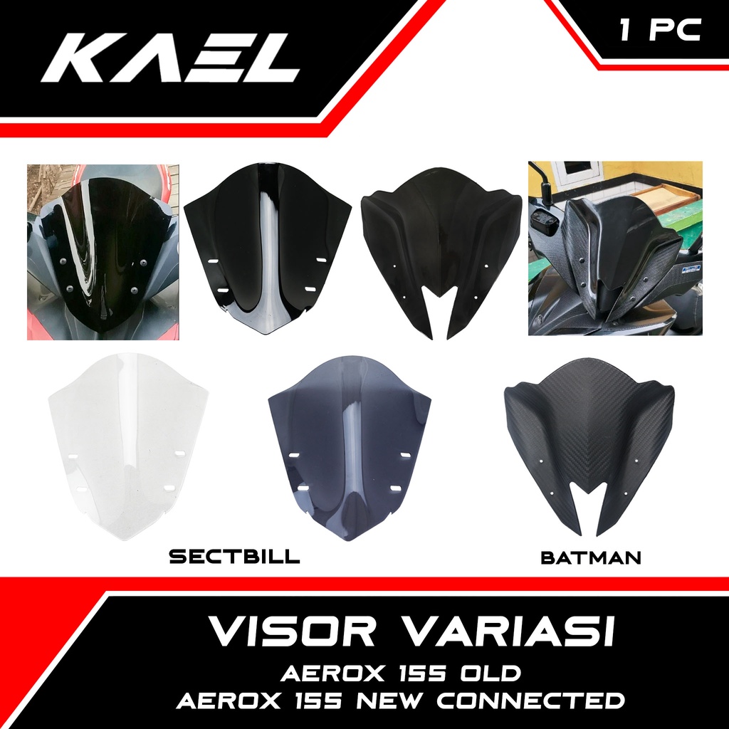 Visor Variasi Yamaha Aerox 155 Old/Aerox New Connected Windshield Bening-Hitam-Smoke-Riben-Ribben Winshield-Winsil-Winshild-Tameng Lama Wind Shield Batman-Bat Man