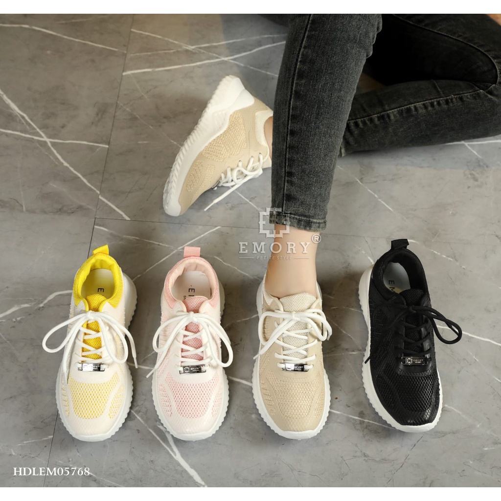 SEPATU WANITA EMORYSTYLE Flexknit Sneakers  HDLEMO 5768 MB WHITE BLACK