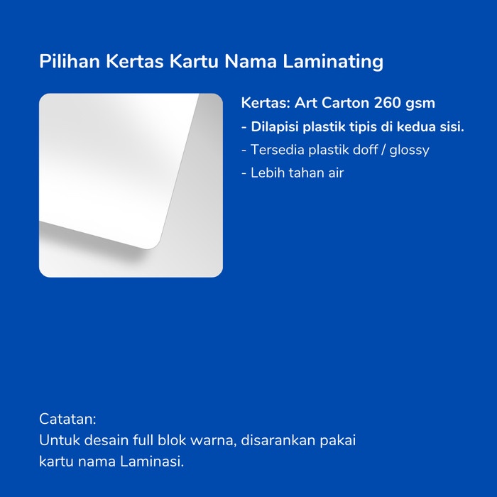 

PRODUK TERBATAS Kartu Nama Laminasi / Laminating (Lebih Tahan Air) Code 3411