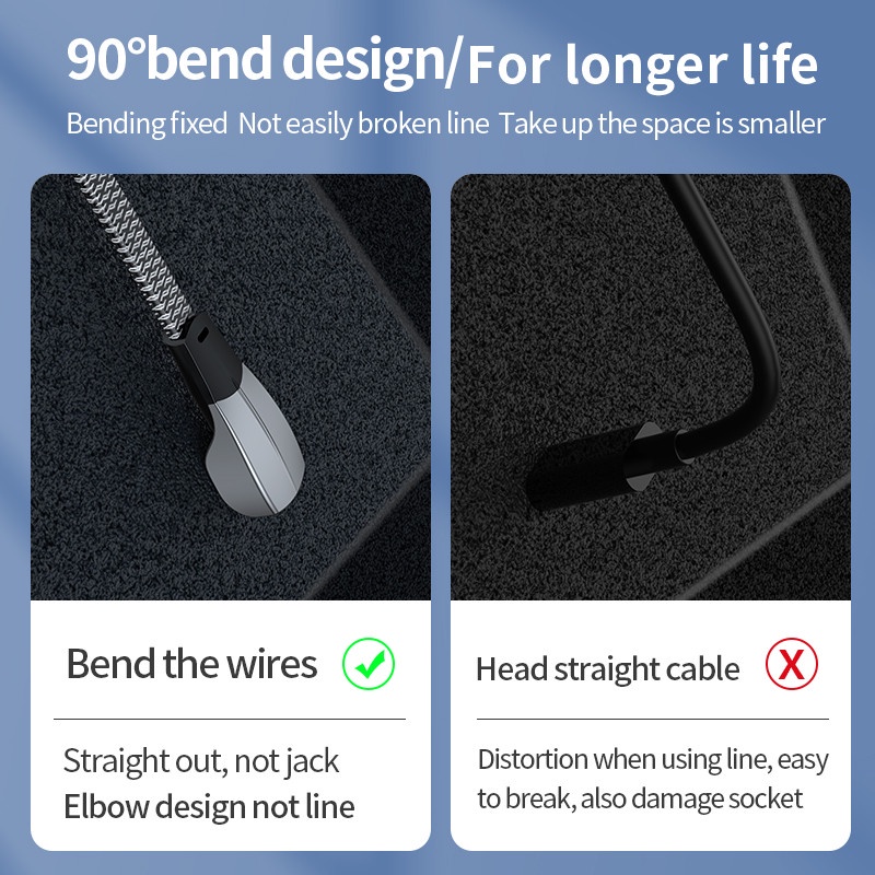 Reflektif Braided Wire Elbow PD20W USB C to 8-Pin Cable Untuk i-Phone14 13 Pro Max Type C Kabel Pengisian Cepat Flat USB Data Wire