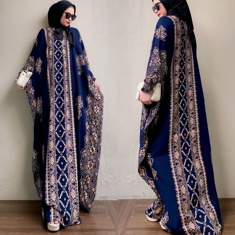 Moza Kaftan Long Dress Jumbo Daily Busui MotifCap Bahan Rayon by Amelia Gamis Jumbo Gamis