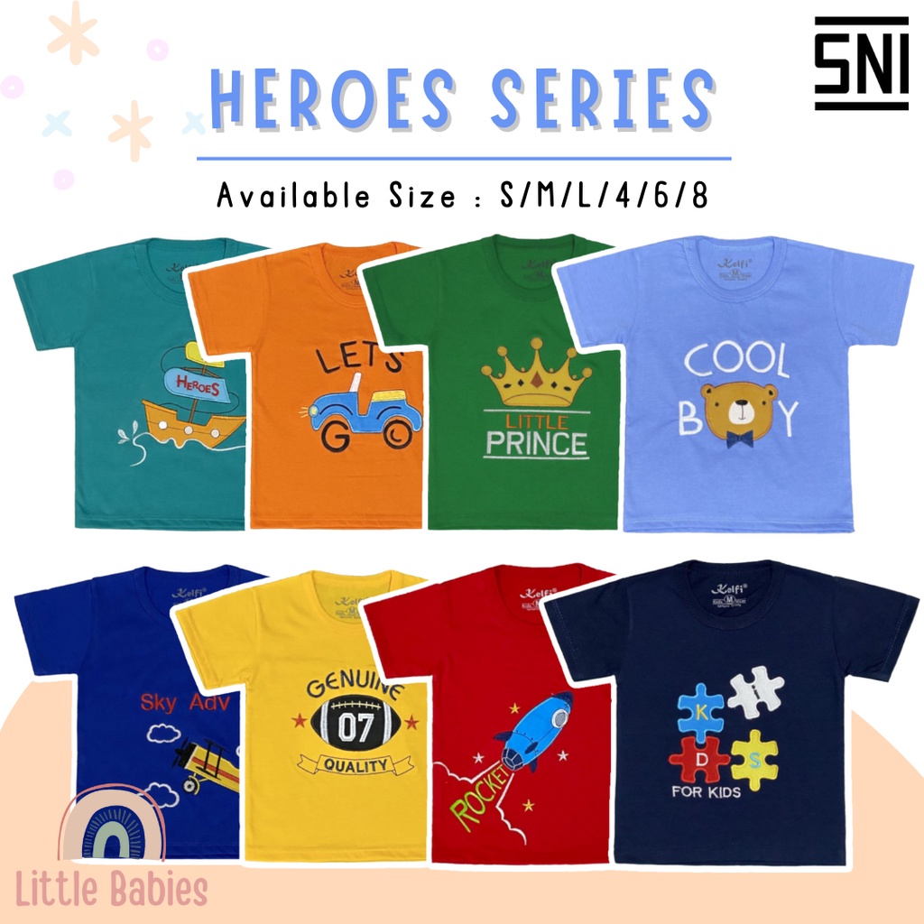BAJU KAOS BAYI &amp; ANAK SIZE 1-8 TAHUN &quot;BORDIR HEROES EDITION&quot; / BAJU ANAK LAKI LAKI KELFI
